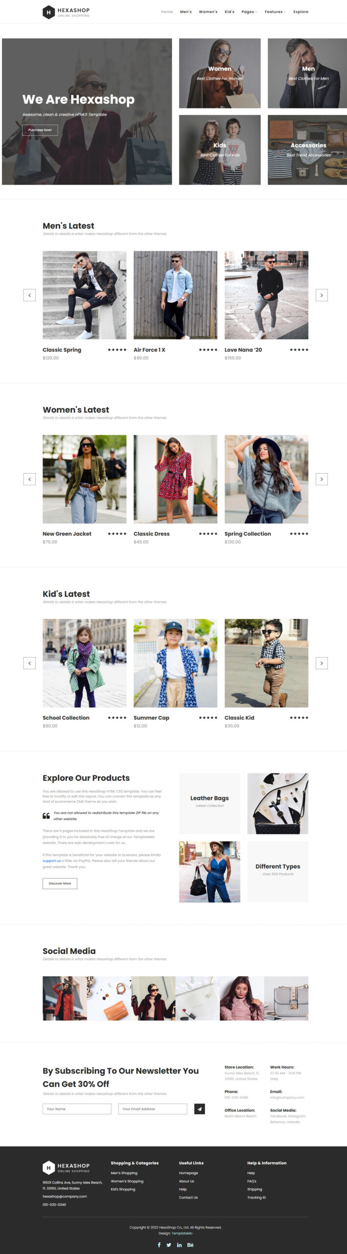 E-commerce shop website layout