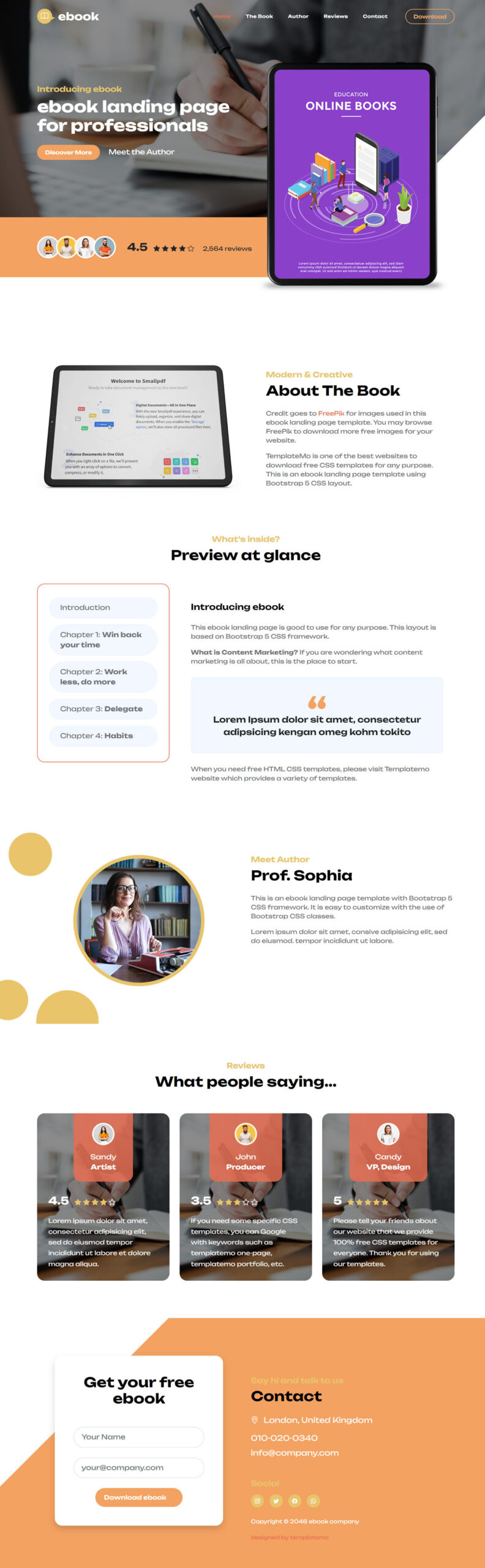 Ebook landing page layout