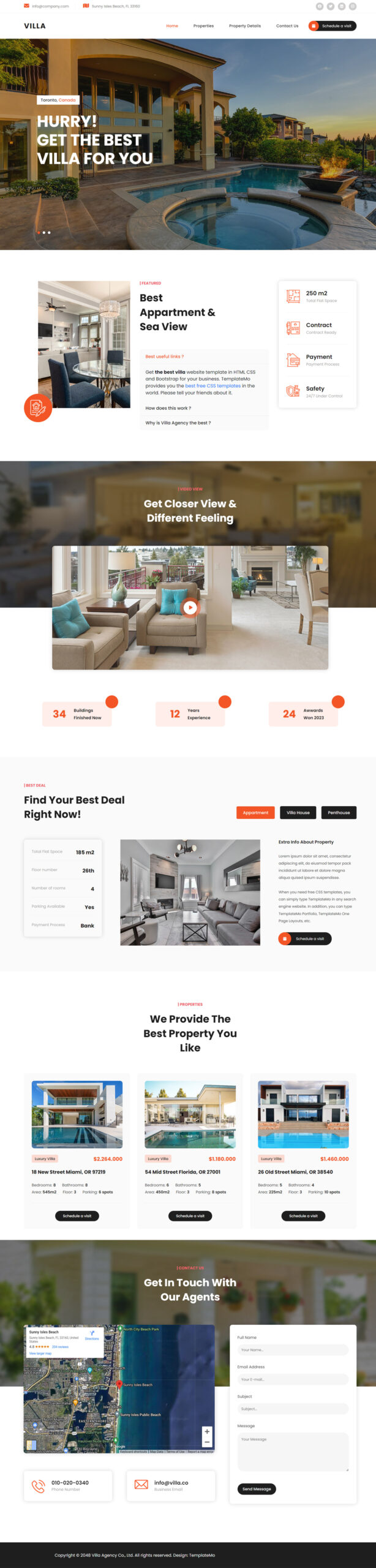 Villa and property website layout
