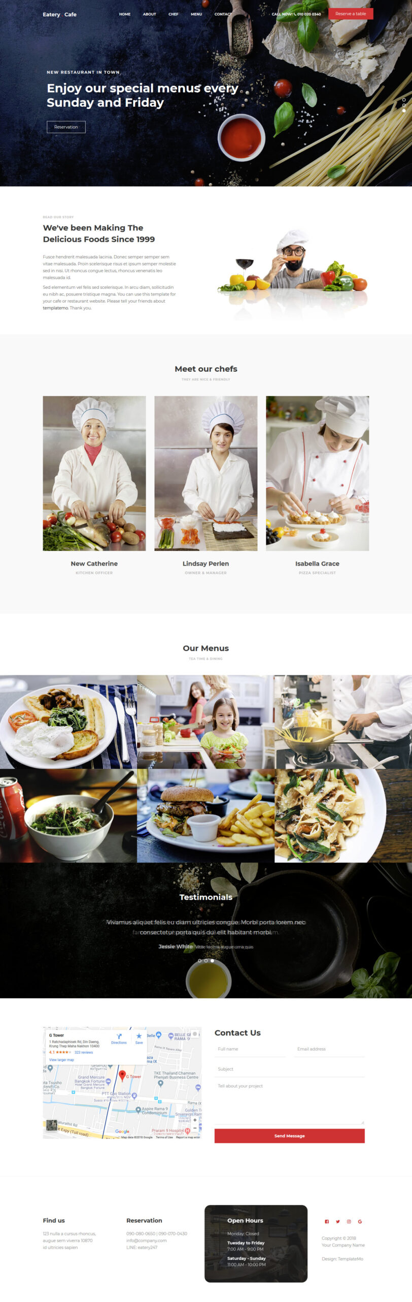 Eatery cafe restaurant website layout