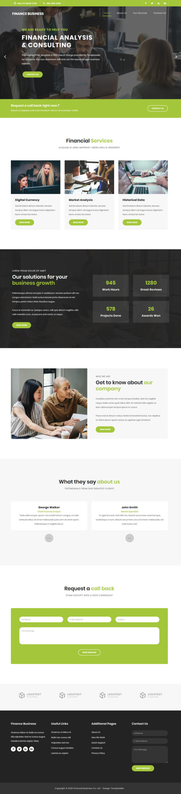Finance and corporate business website layout