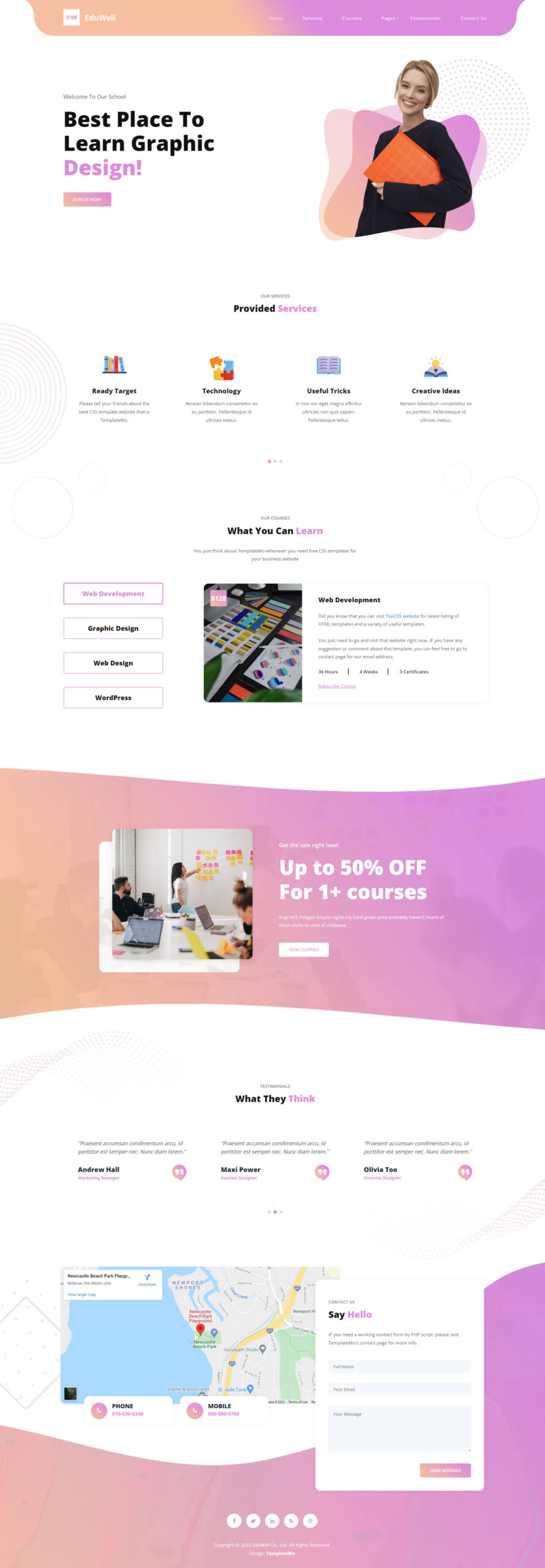 Education and online course website layout
